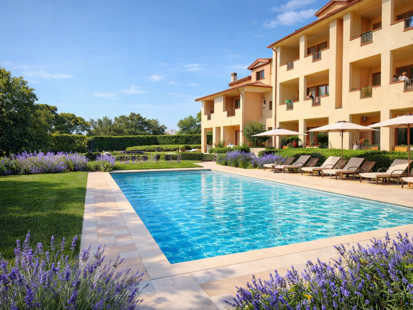 Garden walkway and landscaping at Tuscan residence - conceptual rendering